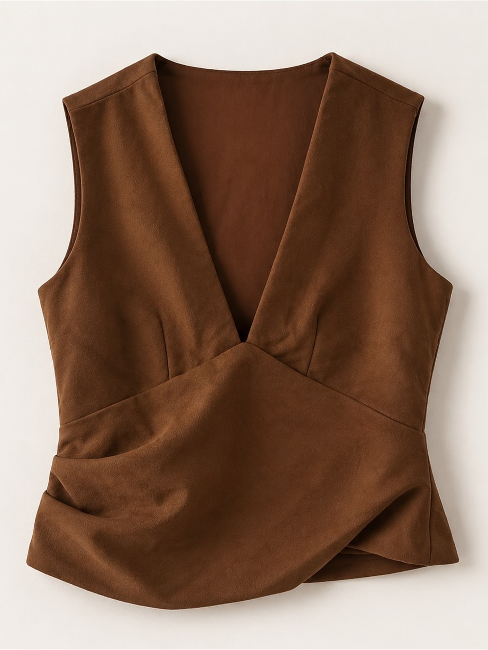 Emerson Lang Brown Faux-Suede Wrap Top – Size Small